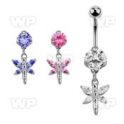 bnrz349 casted steel cz belly banana w dragonfly w cz wings