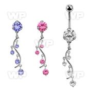 bnrz359 casted steel cz belly banana w vine w prong set czs