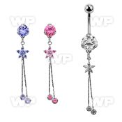 bnrz364 casted steel cz belly banana w flower design  prong set