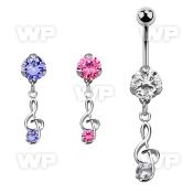 bnrz370 casted steel cz belly banana w musical note w round cz