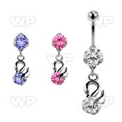 bnrz376z casted steel cz belly banana w swan design w round cz