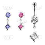 bnrz406 casted steel cz belly banana w square prong set cz