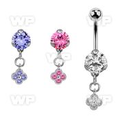 bnrz411 casted steel cz belly banana w small flower w czs