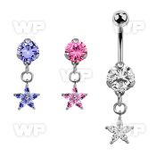 bnrz413 casted steel cz belly banana w flower shape prong set cz