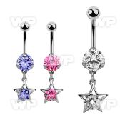 bnrz414 casted steel cz belly banana w star shape w round cz