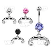 bnrz516 casted steel cz belly banana w french mustache design