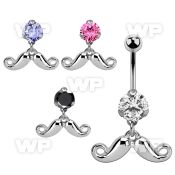 bnrz519 casted steel cz belly banana w happy mustache design