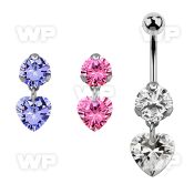 bnrz529 casted steel cz belly banana w 9mm heart shaped cz