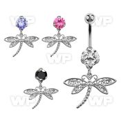 bnrz566 casted steel cz belly banana w dangling dragonfly