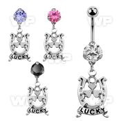 bnrz572 casted steel cz belly banana w horseshoe w lucky banner