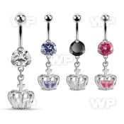 bnrz590 steel casting belly banana w cz dangling crown w cz