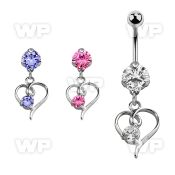 bnrz59 casted steel cz belly banana w stylish heart shape w cz