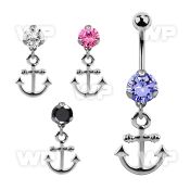 bnrz632 casted steel cz belly banana w plain anchor design