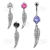 bnrz653 casted steel cz belly banana w plain silver bird wing