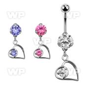 bnrz66 casted steel cz belly banana w lying heart shape w cz