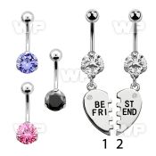 bnrz686 casted steel cz belly banana w best friends dangling