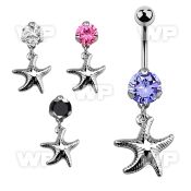 bnrz727 casted steel cz belly banana w dangling plain starfish