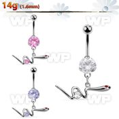 bnrz729 casted steel cz belly banana w snake w round cz on body