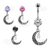 bnrz730c casted steel cz belly banana w vintage moon single star