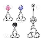 bnrz736 casted steel cz belly banana w plain celtic trinity knot