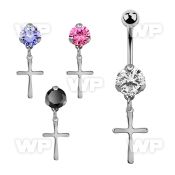 bnrz757 casted steel cz belly banana w plain small steel cross