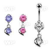 bnrz8 casted steel cz belly banana w moon w a round cz