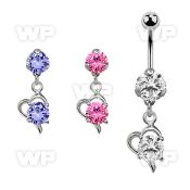 bnrz9 casted steel cz belly banana w heart w big round cz