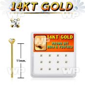 box w 12 14kt gold bend it nose studs w 2mm round czs 