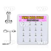 box w 16 pcs. silver nose studs, 22g w penis shape top