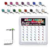 box w 36 silver nose studs w sperm shape crystal tops