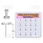 box w silver bend it nose studs, 22g w penis shape top
