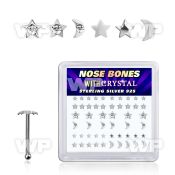 box w silver nose bone w star & moon tops w clear crystal