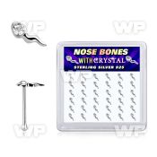box w silver nose bones w sperm shape clear crystal top