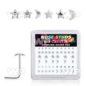 box w silver nose stud w star & moon tops w clear crystal