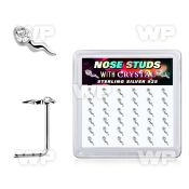 box w silver nose studs w sperm shape clear crystal tops