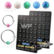 brnhm40 board w 30 silver nose hoops w ballw 3mm synthetic opal