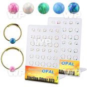 brnhm46 board w 30 gold silver endless nose hoop w 3mm opal ball