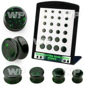 brpg209 display w green glitter sand stone double flared plugs