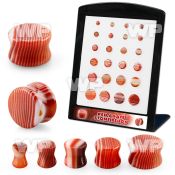 brpg216 display w 24 pcs. of red agate double flared stone plug