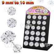 brsv9g silver ear stud w 9 10mm round prong cz stone