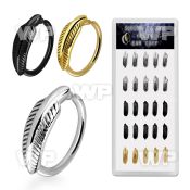 bxechf1 box plain, black gold steel helix ear cuffs w feather
