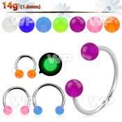 cbglb4l xxl steel circular barbell 14g 4mm glow in the dark ball