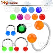 cbglb5l xxl steel circular barbell 14g 5mm glow in the dark ball