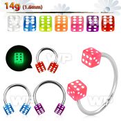 cbgldi5l xxl steel circular barbell 14g 5mm glow in the dark dice