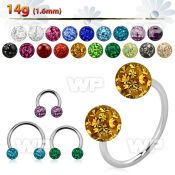 cbmf5l xxl steel circular barbell, 14g w 5mm multi crystal ball