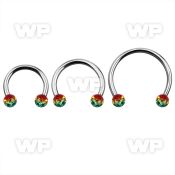 cbmfr5l xxl steel cbr, 14g w 5mm ball w rasta color stripes