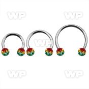 cbmfr6l xxl steel cbr, 14g w 6mm ball w rasta color stripes
