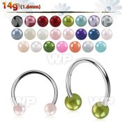 cbprl xxl steel circular barbell, 14g w 5mm faux pear balls