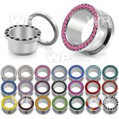 d36m6 surgical steel screw fit flesh tunnel crystal studded rim ear lobe piercing