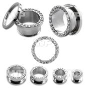 d36mi surgical steel screw fit flesh tunnel crystals on the rim ear lobe piercing